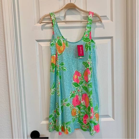 Lilly Pulitzer Pool Blue Pink Lemonade Carmel Floral Printed Cotton Tank Dress - Picture 4 of 12